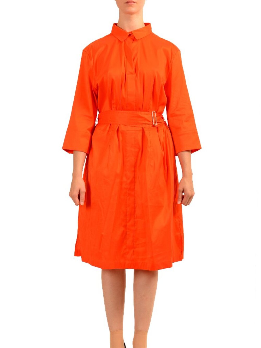 Hugo Boss Women's "Daliri1" Orange Belted 3/4 Sleeve Dress US 14 IT 50